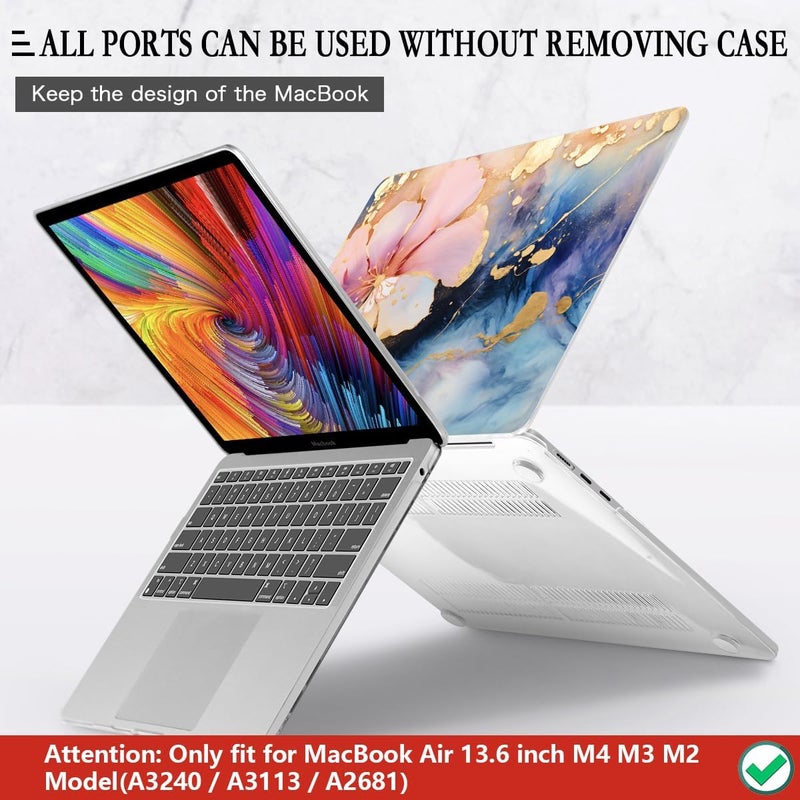 CISSOOK Compatible with MacBook Air 13.6 inch Case M2 M3 M4 Release 2025 2024 2023 2022, Plastic Hard Shell Case Keyboard Cover Screen Film for MacBook Air 13 inch A3240 A3113 A2681, Marble Flower - Image 5